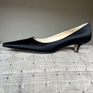 Michael Kors Black Satin Kitten Heel Pump Women 7 Pointed Toe Classic Minimalist